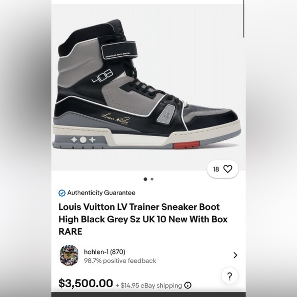 Louis Vuitton LIMITED EDITION LV Black and Gray High-Top Sneakers Virgil Abloh - Picture 2 of 16